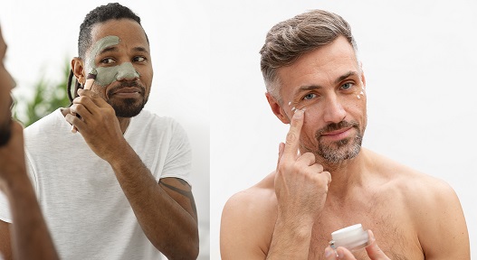 depyl-action-depilação-masculinidade-autocuidado-homens-aplicando-tratamento-facial-protetor-solar-pele